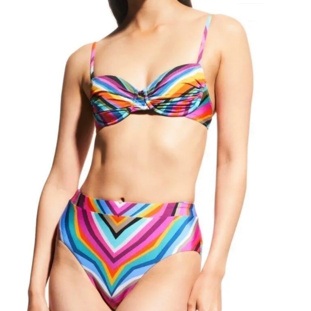 NWT Trina Turk Lourve Striped Underwire Bikini Top & High Waisted Bottoms